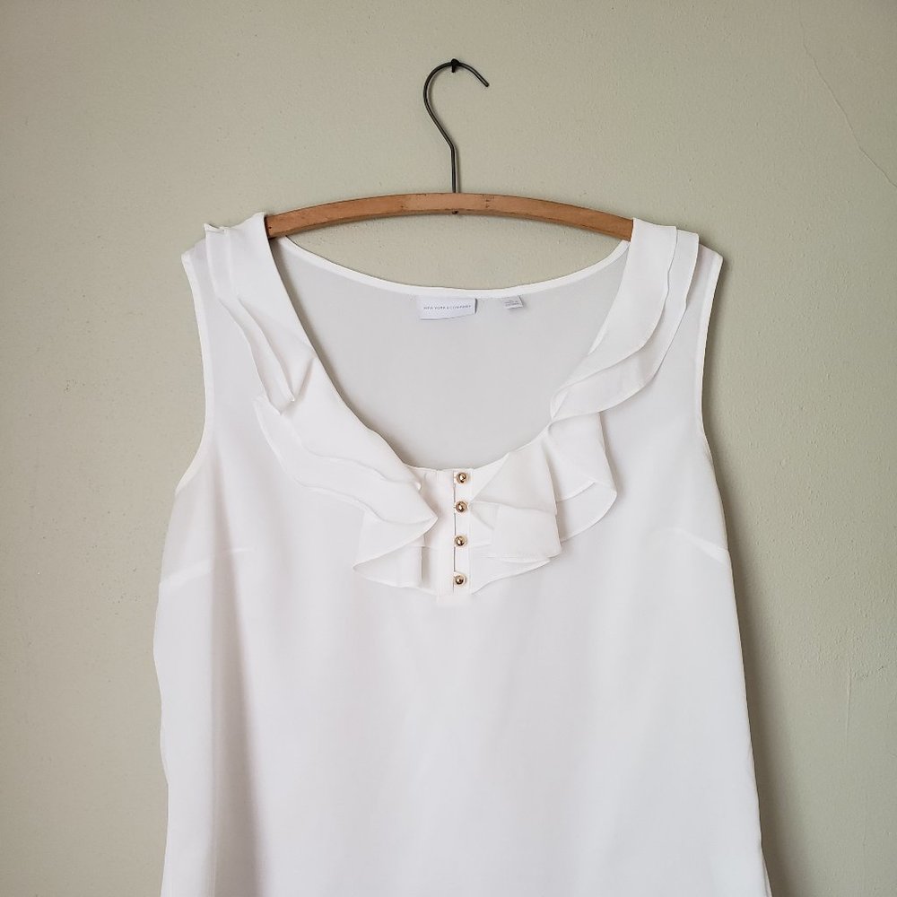 XL White Sleeveless Ruffle Blouse - NY & Company